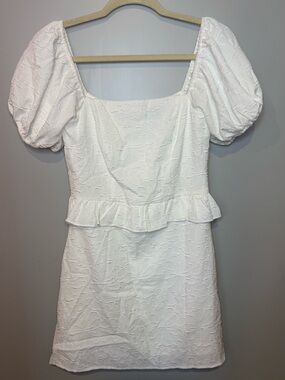 Lulu's White Puff-Sleeve Mini Dress with Peplum